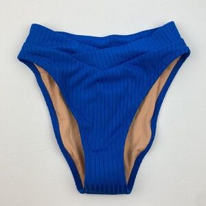NWT J. Crew | Wide Rib Crossover Cheeky Bikini Bottoms Blue XXS